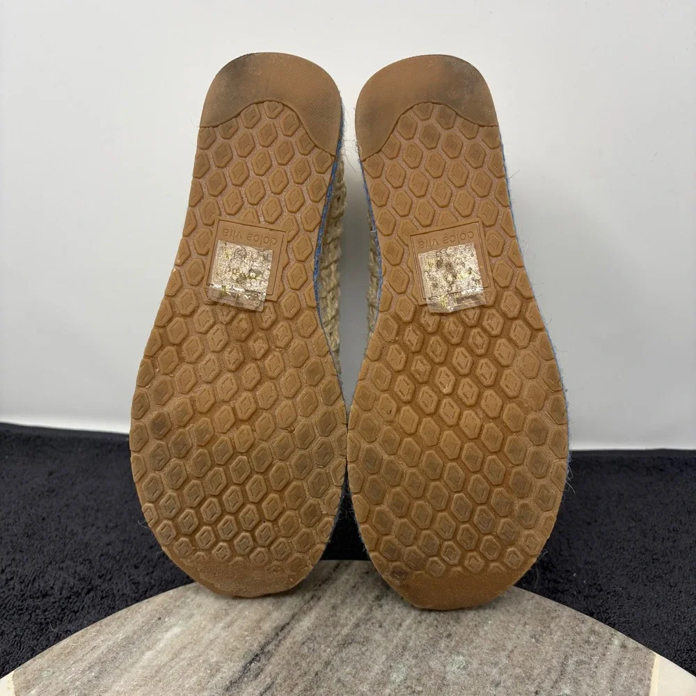 Dolce Vita Woven Raffia Platform Loafer Cream Blue Yellow Striped Espadrille 5.5